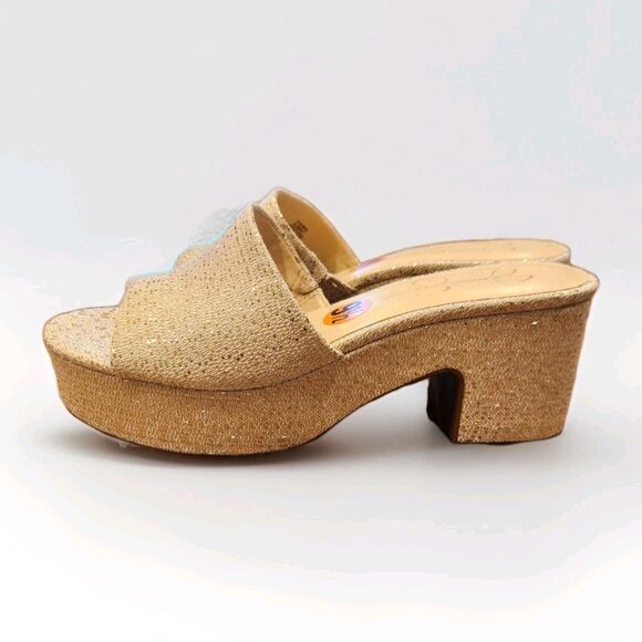 Jessica Simpson Women's Elenoa Gold Platform Slide Sandal Heel, 9.5, New - Picture 1 of 9